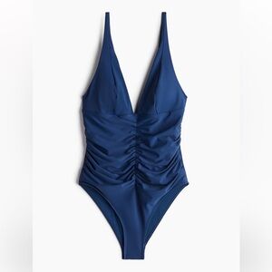 H & M Blue Ruched One-Piece Swimsuit